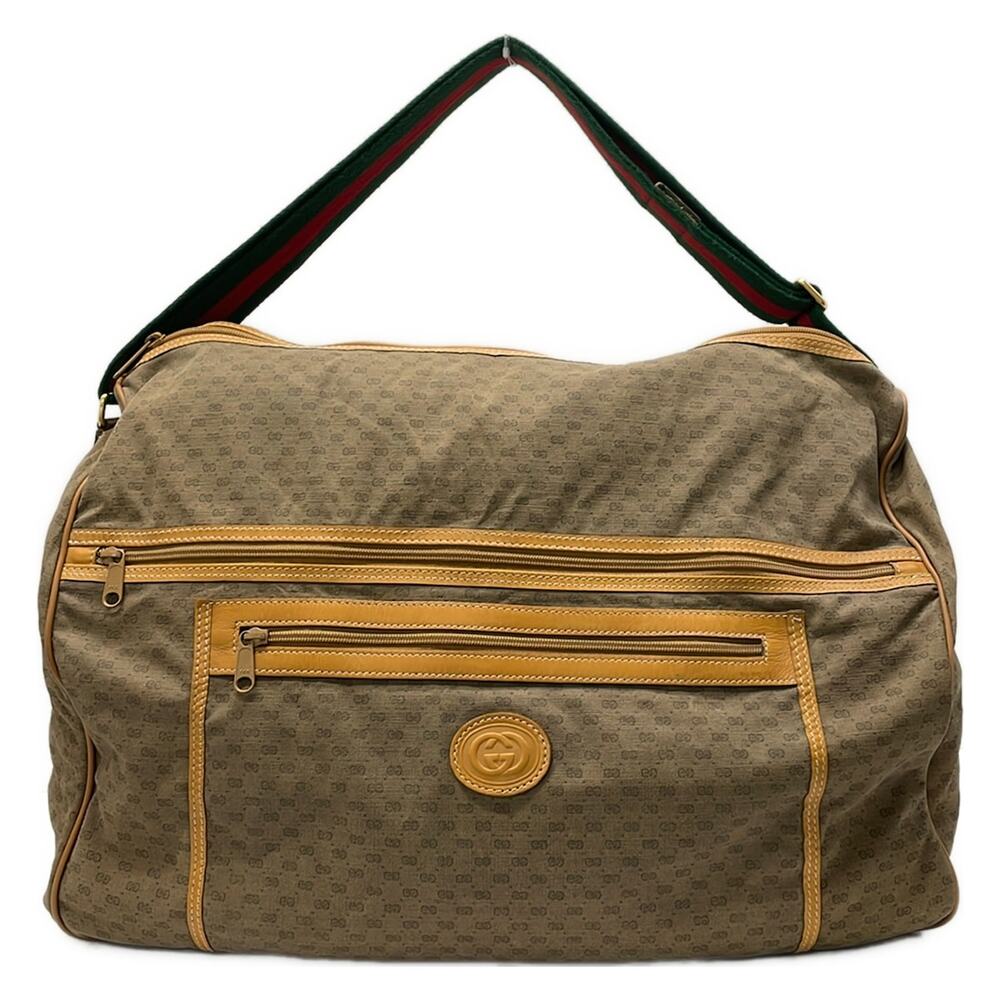 Gucci Old Gucci, Micro GG, Shelly (Web) Boston Bag Brown Beige Multi PVC
